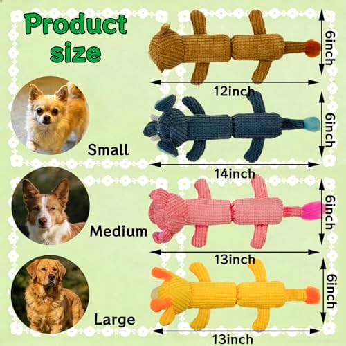 Squeaky Dog Toy No Stuffing with 2 Squeaker Body, Plush Cow Animal Interactive Chew Dog Toy for Small Medium Large Dogs