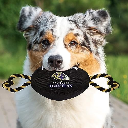 Pets First NFL Baltimore Ravens Football Dog Toy, Tough Quality Nylon Materials, Strong Pull Ropes, Inner Squeaker, NFL Team Color