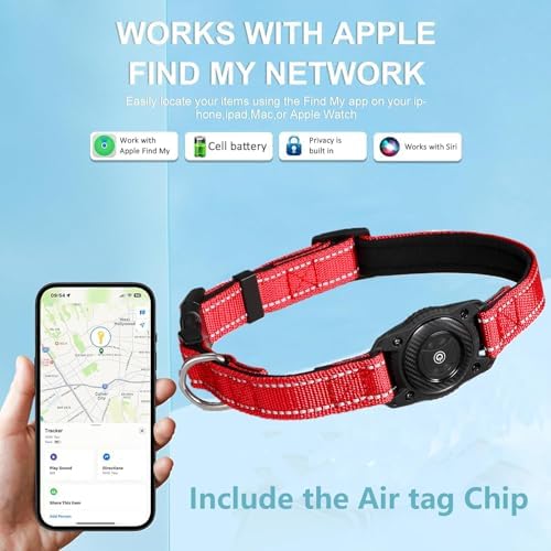 Tracking Collar for Dogs Waterproof Adjustable Air Tag Dog Collar Holder, Comfortable Dog Collars for Small Medium Large Dogs (Red, S)