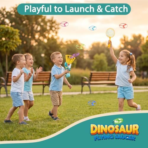 Outside Toys for Kids 4-8, Electric Dinosaur Flying Disc Launcher Toy for Kids, Automatic Flying Saucer Chasing & Catching Game for Boys and Girls, Outdoor Backyard Beach Indoor Active Toy