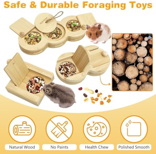 Hamiledyi 3 Pack Guinea Pig Foraging Toys Interactive Wooden Rabbit Enrichment Toys Hamster Hide Treats Snuffle Puzzle Game for Chinchilla Bunny Rat Gerbil