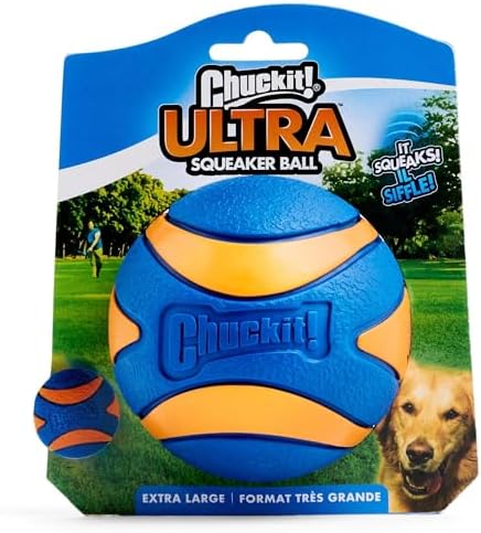 Chuckit! Ultra Squeaker Dog Ball - Extra Large Bouncy and Squeaky Pet Toy for Dogs 100+ lbs - Floats on Water - Durable Rubber - 3.5" Diameter - Size XL (Pack of 12)
