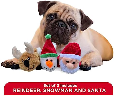 Trenton Gifts Stuffing Free Holiday Dog Toys - Set of 3. Santa, Snowman, Reindeer. Durable and Squeaky Pet Toys for Festive Playtime
