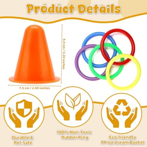 WALLFID 6-Piece Set,Bunny Toys for Rabbits Indoor,Rabbit Toys for Bunnies Boredom,Pet Enrichment Gear,Fun Activity Items,Rabbit Accessories,Suits Dutch Bunny Crossbreed Colourful Ring Set (Yellow)