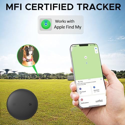 GPS Tracker for Dogs, Mini GPS Cat Tracker, IPX8 Waterproof GPS Trackers for Cats with Holder, No Monthly Fee, Work with Apple Find My(iOS Only), Smart Trackers for Dogs-Pink-4