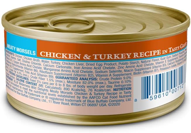Blue Buffalo Wilderness Chicken & Turkey Wet Cat Food, 3 oz, 24 ct | Wild Delights Meaty Morsels in Tasty Gravy, High Protein & Grain-Free Recipe, Made with Natural Ingredients