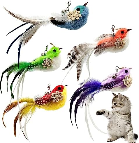 Cat Feather Toys Refill, 5 Pieces Attachments Feathers Bird for Cat Wand