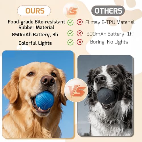SNOYWEN Smart Interactive Dog Balls, Durable Food-Grade Rubber Material, Automatic Moving, Bouncing, Rotating Toy with Light for Medium, Large Dogs, IPX7 Waterproof