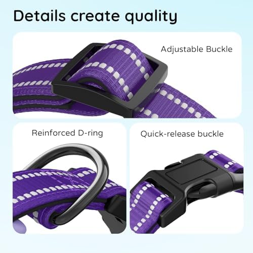 Upgraded AirTag Dog Collar, IP68 Waterproof Holder, Large Purple