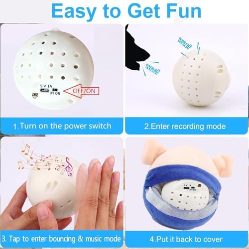 Interactive Dog Toys, Jumping Squeaky Dog Toys with Recording and Music Modes, Dog Toys to Keep Them Busy, Dog Birthday Plush Dog Toy, Rechargeable Interactive Dog Ball, Pet Toys for Dogs (Blue Pig)