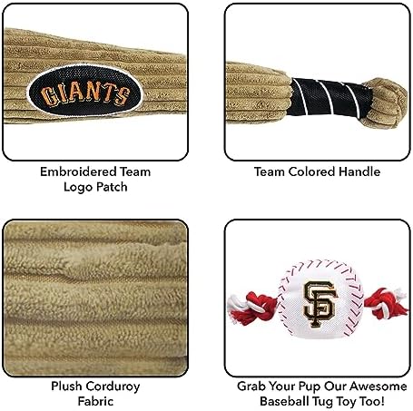 MLB San Francisco Giants Baseball Bat Toy for DOGS & CATS. Soft Corduroy Plush Dog Toy with Inner SQUEAKER, MLB Chew Toys for Dogs or Cats. Durable Fun Interactive Dog Toy with Team Names and Logo