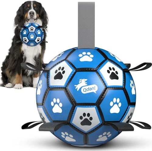 QDAN Extra Large Dog Toy Soccer Ball, Durable Dog Balls with Straps, 9 Inch