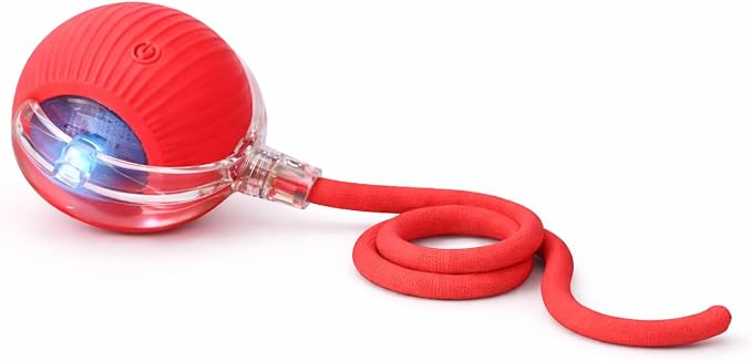 Interactive Rolling Cat Ball Toy with String, Motion Activated Automatic Cat Toy, USB Type C Rechargeable LED Light Pet Toy for Indoor Cats (Red)