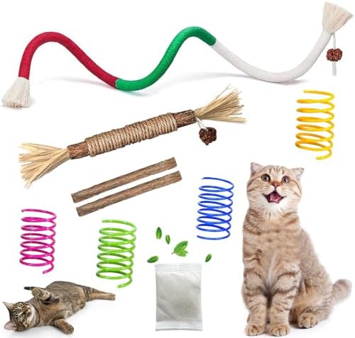 Cat Toys Chew Ropes, Silvervine Sticks Catnip Rope Toys with Refillable Natural Catnip for Cats Dental Care, Safe Teeth Cleaning Toy for Indoor Cat Kitty Kicker Toy Interactive Catnip Kitty Toys