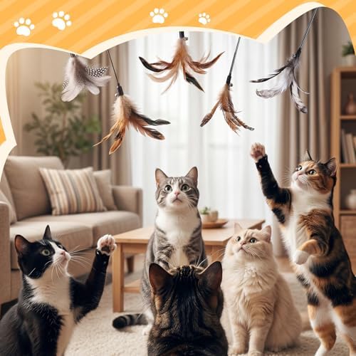 Leitee 25 Pcs Cat Feather Toy Wand Bulk Interactive Stick, Classical Color
