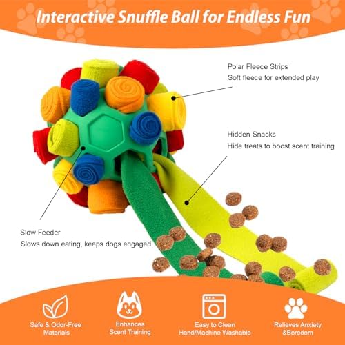 PAWISE Snuffle Ball for Dogs, Sniffle Treat Puzzle Toy, Dog Snuffle Balls, Snuffle Toy, Machine Washable, Foraging Sniffle Treat Ball for Puppies and Boredom Relief (Red Rainbow) (Medium)