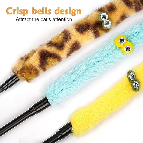 Cat Toys for Indoor Toys,Rainbow Cat Wand Toys,Feather Flips Plush Ball Cat Toys,Interactive Feather Toy for Teaser Play and Chase Exercise with Kitten 3 Pack (Pack 3)