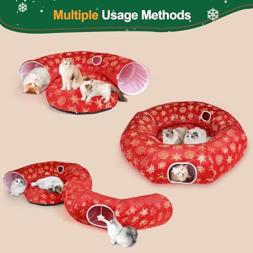 Cat Tunnel Bed for Indoor Cats, XL Christmas Tree Skirts Washable Warm Soft Indoor Cat Donut Tunnel, Multifunctional Cat Interactive Playground Toys for Felines Pet Christmas Tree Decoration