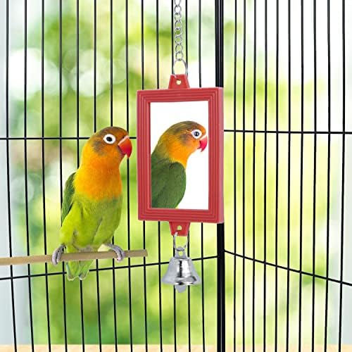 Wontee 4 PCS Bird Mirror with Bell Hanging Interactive Toy (Multi-Colored)