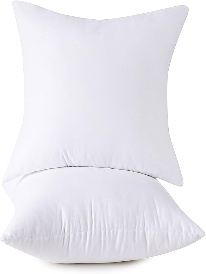 Throw Pillow Inserts, 18x18 Inch Decorative for Sofa, Bed and Chair, Cotton Cover, Set of 2, White