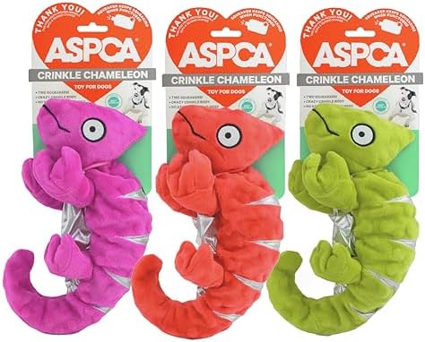 ASPCA Crinkle Chameleon Dog Toy – Squeaky, Stuffing-Free Plush with Crinkle Body for Interactive Play, Durable & Mess-Free Fun