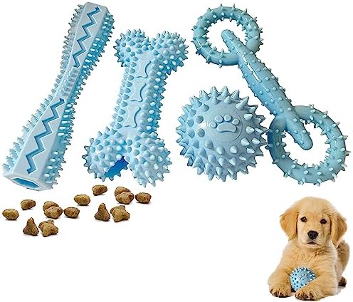 4-Pack Soft Rubber Puppy Teething Toys for 2-8 Months Puppies,Blue