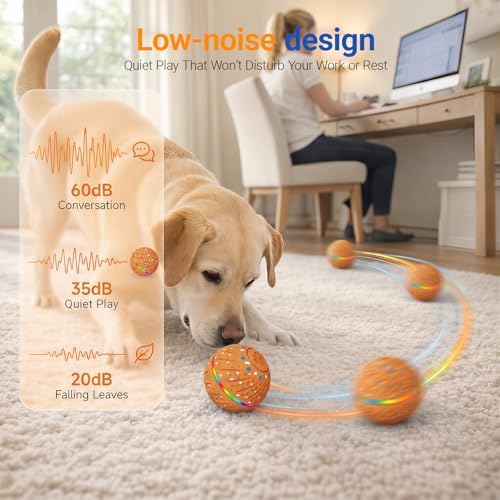 Interactive Dog Ball Toy, Automatic Rolling & Bouncing, LED, Orange