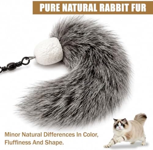3 Pack Natural Rabbit Fur Cat Toy Refills, Handmade Interactive Cat Wand Attachments Cat Teaser Wand Replacement Head for Indoor Cats and Kittens
