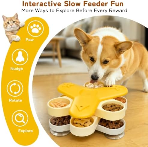NORMON Dog Slow Feeder, 4-Layer Rotating Treat Puzzle with 3 Suction Cups