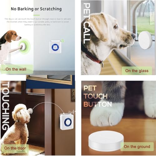 Dog Door Bell, Dog Bells to Go Outside, Dog Doorbell for Potty Training, Door Bell for Dogs with Waterproof Large Touch Area Button,Long Range, 58 Chimes (White, 1 Receiver 1 Transmitter)