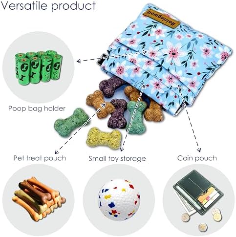 Raisingwell Dog Treat Pouch, Small Cotton Pocket Sized Training Holder, Hand Free Walking Fanny Bag with Carabiner, Self-Closing Pet Feed Snack Reward, Behavior Aids for Puppy Travel or Outdoor Use