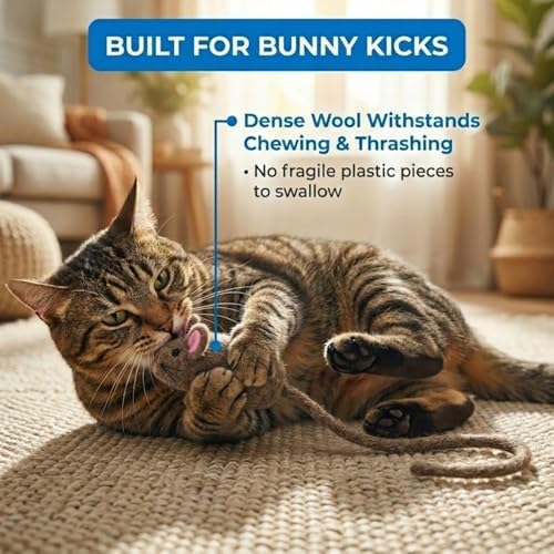Glaciart One Mini Felt Mouse Cat Toy – Kitten & Small Cat Size, Natural Wool Catnip Toy, Soft Fuzzy Interactive Play Toy for Indoor Kittens, Safe Non-AZO Dyes, 1.4” Body with 12” Tail