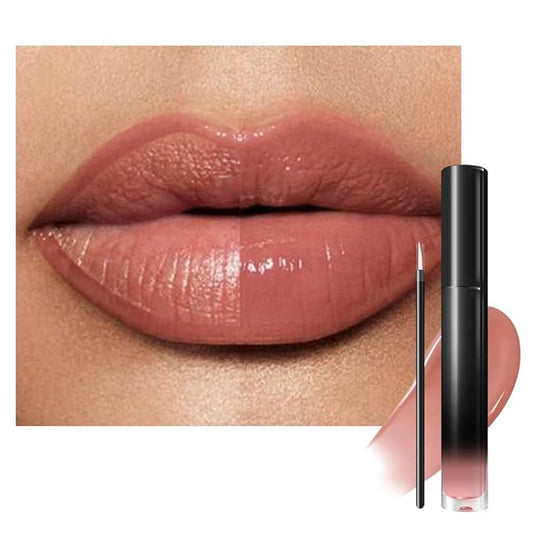 evpct Light Nude Shiny Glossy Longwear No-Budge Liquid Lip Color Lipstick Makeup, Highly Pigmented Color Instant Shine, Waterproof Long Lasting Lipstick for Women, Lip Stain Gloss with Lip Liner Brush