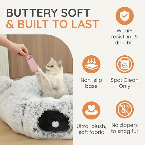 3-in-1 Cat Tunnel Bed – Cat Tunnels & Cat Beds for Indoor Cats with Catnip Toys – Cat Bed Cave & Peekaboo Cat Hideaway – Foldable Interactive Cat, Kitty & Kitten Toys