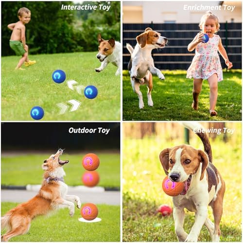 2PCS Shaking Ball for Dog, Vibrating Balls for Dogs, Bouncing Ball for Small/Medium/Large Dogs, Rechargeable Interactive Dog Balls to Keep Them Busy(Orange+Blue)