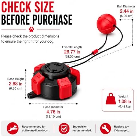 Interactive Suction Cup Dog Toy for Boredom Relief, Tug of War and Self Play with Rope and Rubber Ball, Dog Toys to Keep Them Busy Indoors Or Outdoors (BR)