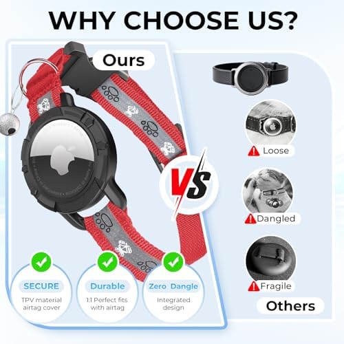 Breakaway AirTag Cat Collar, Reflective Cat Tracker Collar with Bell | Built in AirTag Holder, Adjustable 8.5-12in for Cats, Kittens and Puppies, Safety Elastic Band, Reflective for Night Walking
