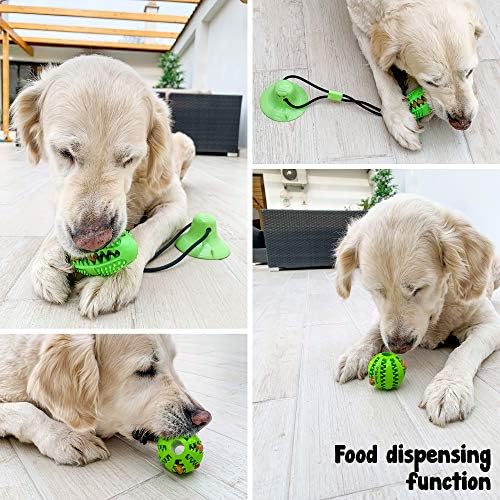 Suction Cup Dog Toy - Durable Rubber Bite & Treat Dispenser Ball for Dogs - Teeth Cleaning, Self-Playing, Indoor Use