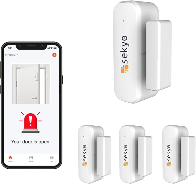 SEKYO Smart Home Security Combo – 2‑Way Video Calling Pet Camera with 2.8" Display + (4 Qty) Smart WiFi Door & Window Sensors | 1080P, 360° PTZ, App Control, Tuya Smart Life, Works with Alexa/Google H