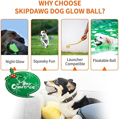 SKIPDAWG Glow Squeaky Dog Ball, 2.5 Inch Floating Bouncy TPR Pet Toy