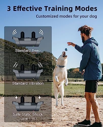 Bousnic Dog Shock Collar with Remote - [New Edition] 4000FT Dog Training Collar for Large Medium Small Dogs (8-120lbs) Waterproof Rechargeable E Collar with Beep, Vibration, Safe Shock (Grey)