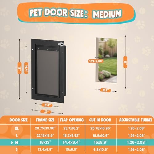2-Flap Aluminum Medium Dog Door for Interior & Exterior Door with Dual Lock | Magnetic Flaps, Energy-Efficient, Closing Panel, Adjustable Tunnel, Strong Seal, Never Rust, Easy Install, Pet Up 45 LB