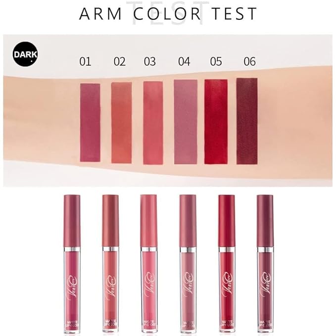 VeniCare 6Pcs Matte Liquid Lipstick Makeup Set, Matte liquid Long-Lasting Wear Non-Stick Cup Not Fade Waterproof Lip Gloss (Set A)