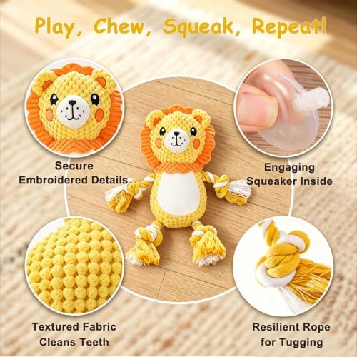 Plush Squeaky Chew Toy for Small Medium Large Dog,(Orange Lion)