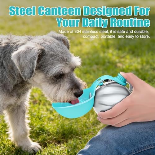 Portable Dog Water Bottle 10oz Stainless Steel Travel Dog Water Dispenser with Bowl No-Spill Puppy Water Bottle for Walking Hiking Small Dog Water Bottle