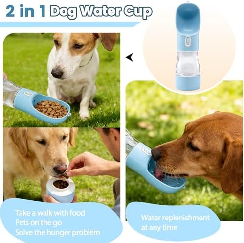 Portable Dog Water Bottle with Food Container Dishwasher Safe-Blue