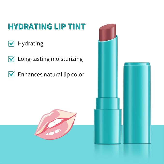 4Pcs Hydrating Lip Tint Lipstick Set of Red and Nude, Long-Lasting Matte Finish Moisturizing Tinted Lip Balm, Natural Ingredients Vitamin E Watery Lip Gloss Lipstick for Women and Girls