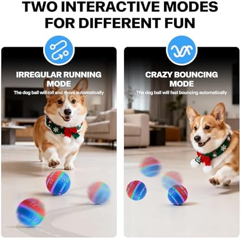 Pet Prime Interactive Dog Ball Toy Automatic Active Rolling Ball for Dogs Motion Activated with LED Light Rechargeable Self Moving Toy for Small Medium Large Dogs to Play Red/Blue