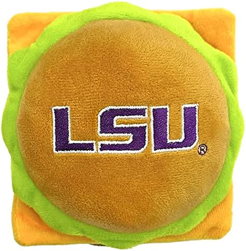 Pets First NCAA LSU Tigers Cheese Burger Plush Dog & CAT Squeak Toy - Cutest Stadium HAMBERGER Snack Plush Toy for Dogs & Cats with Inner Squeaker & Beautiful Football/Basketball Team Name/Logo