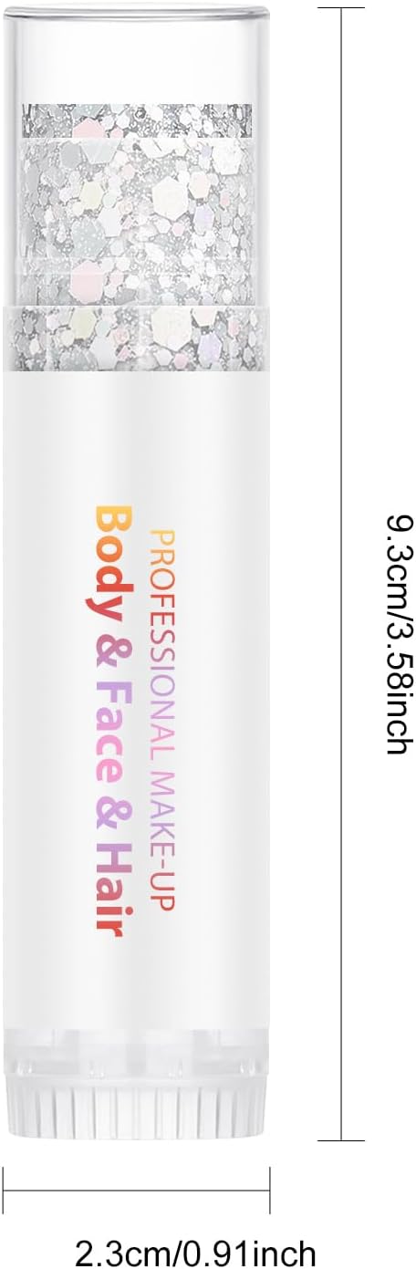 Silver Body Hair Face Glitter Stick, Holographic Sequins Face Sparkle Glitter Gel Neon Outfit for Women Face Paint Rave Festival Mermaid Chunky Makeup